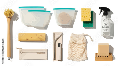 Eco-friendly cleaning supplies and reusable products for sustainable living