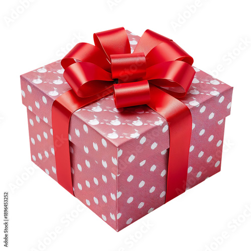 Bright Red Gift Box With a Large Bow on Top Sitting on a White Background Rea...