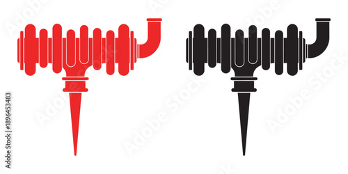 Red and black plastic bottle stopper spout icons on white background