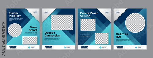 Professional Corporate Business Social Media Carousel Post Templates Set, Modern Blue Geometric Flyer Design for Marketing and Growth, Editable AI file