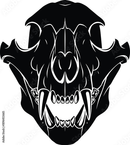 Black and white illustration of a dinosaur skull