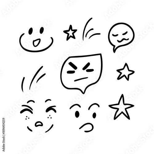 A delightful set of hand-drawn doodle expressions and symbols to convey various emotions