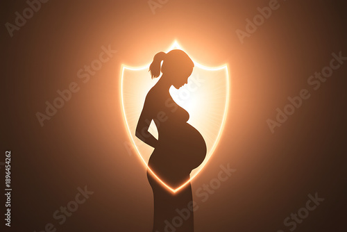 Pregnant Woman Silhouette Behind Shield - Pregnancy Protection and Safety
