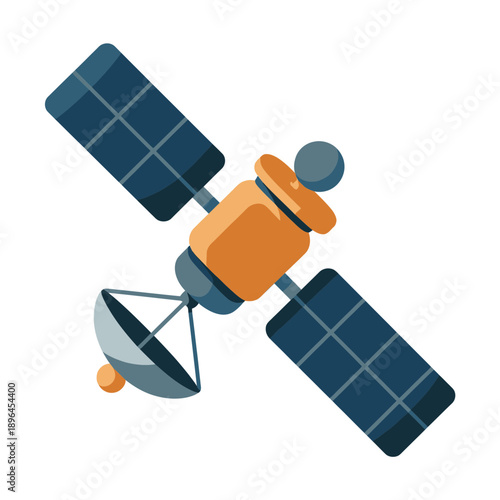 Satellite Illustration – Space Communication Satellite with Solar Panels for Technology & Aerospace Design