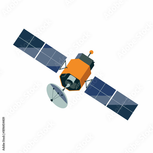 Satellite Illustration – Space Communication Satellite with Solar Panels for Technology & Aerospace Design