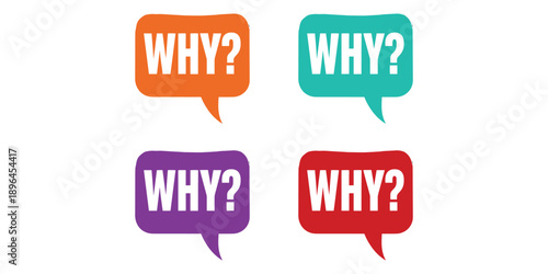 Colorful speech bubbles with why questions isolated on white background