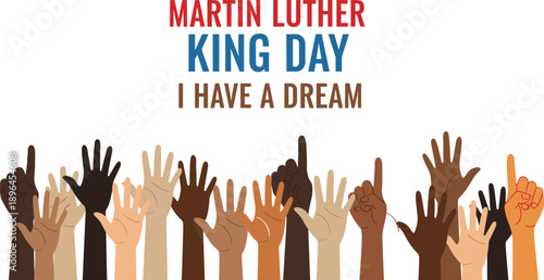 Martin Luther King Jr Day illustration collection featuring diverse handshakes heart shape raised fist for unity equality justice peace