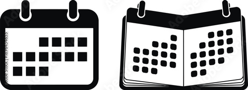 Black and white illustration of two calendar icons