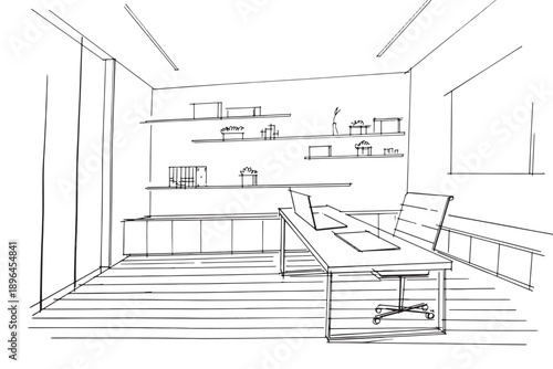 Manager room sketch drawing,Modern design,vector,2d illustration