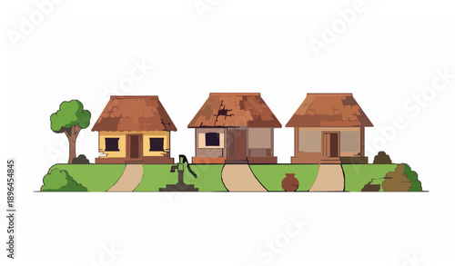 Decorative Indian village house cartoon vector in folk style isolated on white background