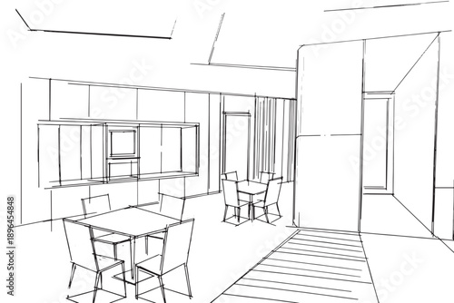 dining area sketch drawing,Modern design,vector,2d illustration