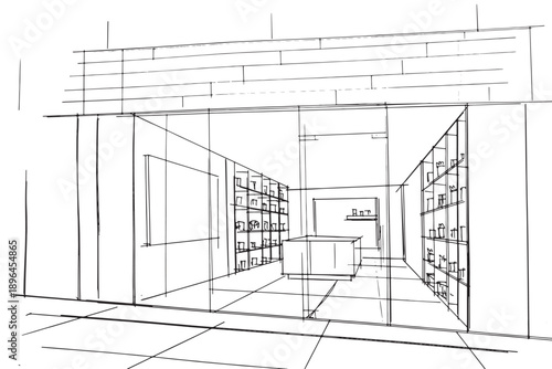 electronic equipment store sketch drawing,computer and gadget shop. ,Modern design,vector,2d illustration