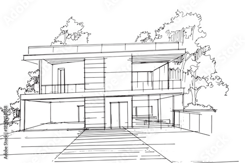 Drawing exterior and interior architectural lines. , Graphic assembly in architecture and interior design work. ,Sketch ideas for interior or exterior designs.