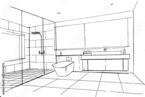 Bath room sketch drawing,Modern design,vector,2d illustration
