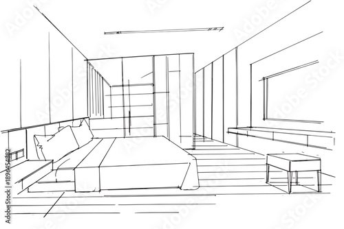 Bedroom sketch drawing,Modern design,vector,2d illustration