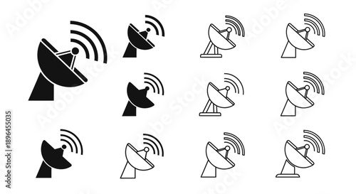 Satellite Communication Icons Set – Antenna, Dish and Space Signal Symbols for Telecom & Technology Design