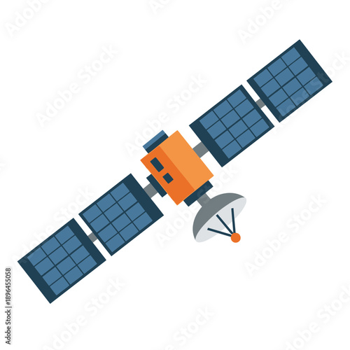 Satellite Illustration – Space Communication Satellite with Solar Panels for Technology & Aerospace Design