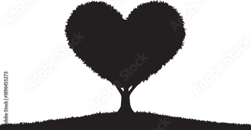Heart shaped tree silhouette vector illustration, love symbol line art