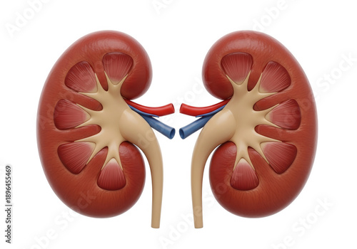 Human kidneys anatomy with renal artery and vein