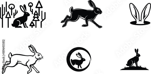 Black and white rabbit icons and illustrations