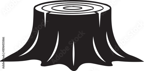 Large tree stump cross section view top showing growth rings vector silhouette