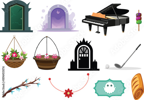 Collage of whimsical objects and symbols