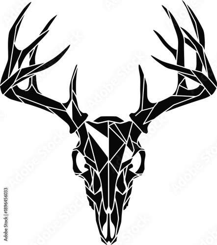 Geometric deer skull with large antlers illustration
