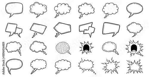 Hand drawn black and white speech bubble vector set for comic chat and text messages