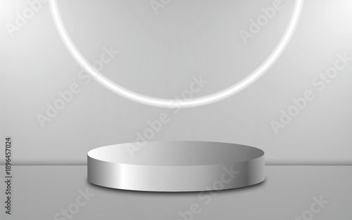 Abstract minimalist scene with a cylindrical podium. Product presentation, mock up for presentation, 3D vector.