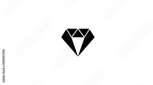 A black, geometric diamond shape against a stark white background. Simple and elegant design