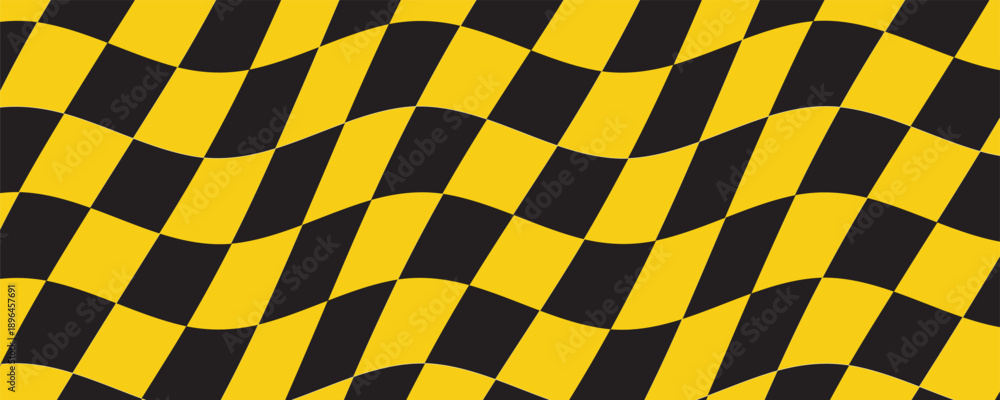 Fototapeta premium Checkered texture pattern. Modern abstract cube tile background on black and yellow color. Flag race design