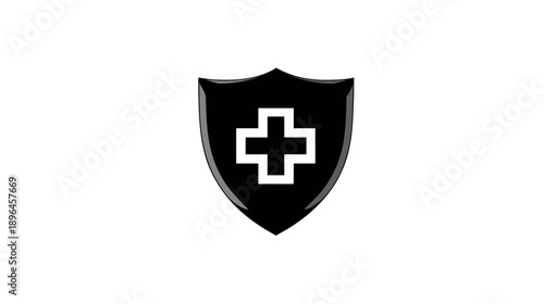 A black shield with a white cross in the center, set against a plain white background
