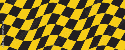 Checkered texture pattern. Modern abstract cube tile background on black and yellow color. Flag race design