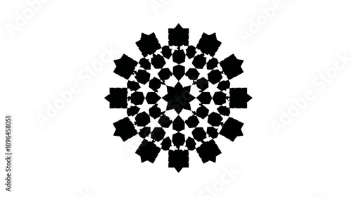 Intricate geometric pattern with concentric circles composed of stars and squared shapes