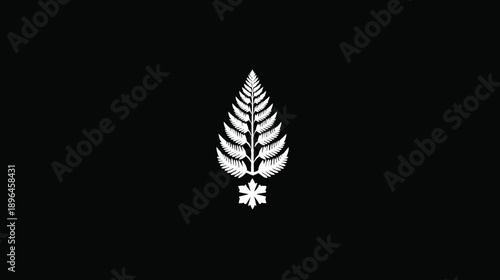A simple, symmetrical image with a white fern silhouette on a black background