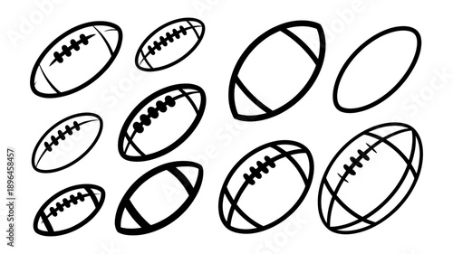 A collection of outline american football balls with various designs