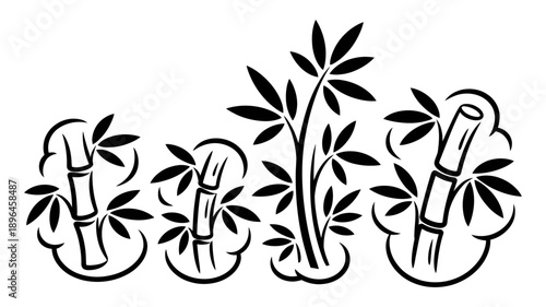 Elegant black and white bamboo plant illustration, a peaceful natural design element