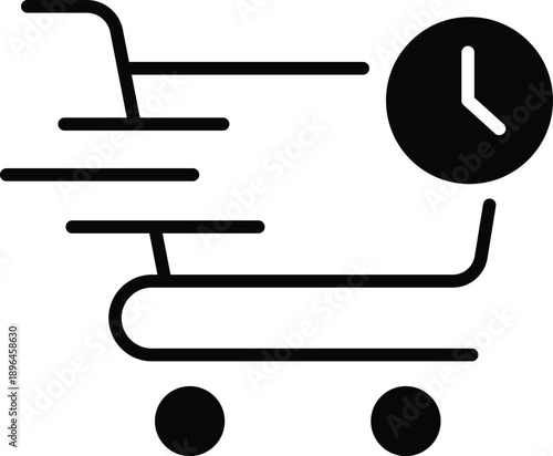 Cart with clock Icon, Single vector isolated on Transparent Background.