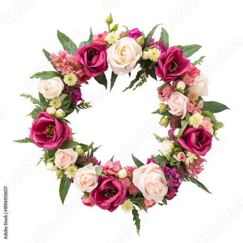 Flower Wreath Made of Roses and Other Blooms in a Circular Shape for Decoration