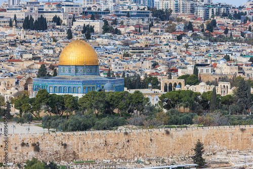 Shining Dome of the Rock in the Old City of Jerusalem, Israel