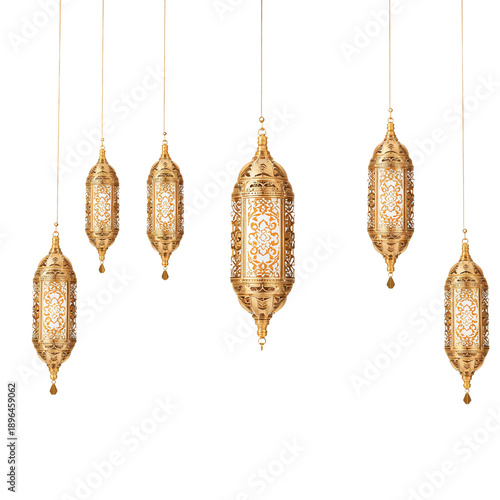 Decorative Lanterns Hang in a Row Creating a Warm Light in a Living Space