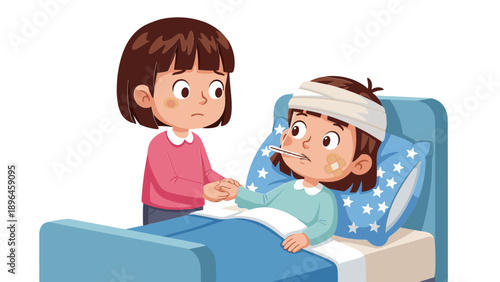 Child Comforting Sick Friend in Hospital