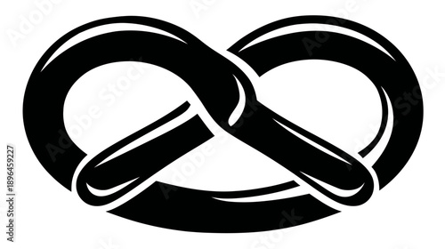 A black and white illustration of a pretzel on a white background