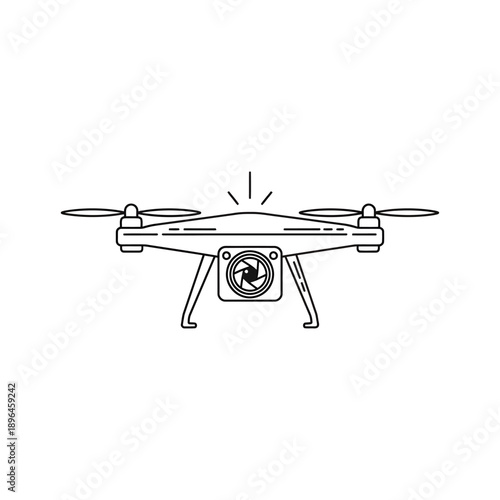 Quadcopter drone with camera hovering in mid air capturing footage with modern design and sleek lines