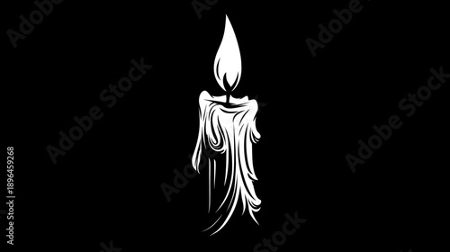 A white candle burns against a black background. Its wax is melting, dripping down the sides