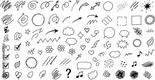 A collection of hand drawn doodles and symbols