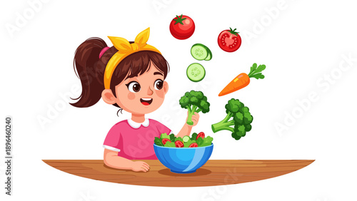 Healthy Eating Concept with Young Girl and Vegetables