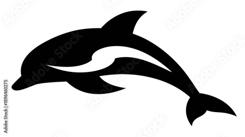 A stylized black dolphin silhouetted against a white background, suggesting motion and fluidity