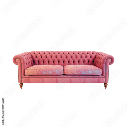 Modern Pink Sofa With Tufted Design and Wooden Legs in a Simple Indoor Setting