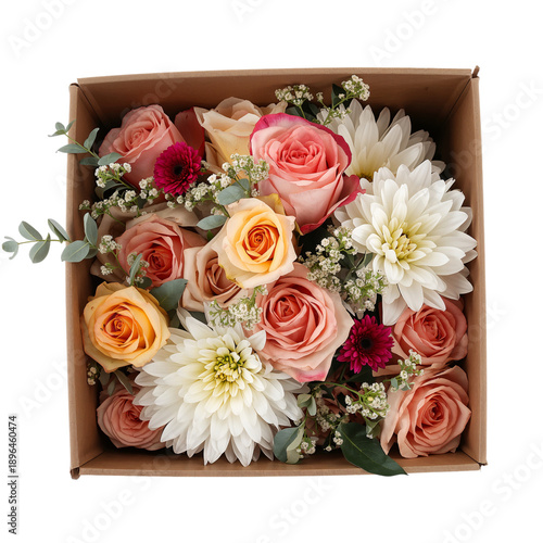 Bright Flowers Arranged in a Box for a Special Occasion or Decoration at Home